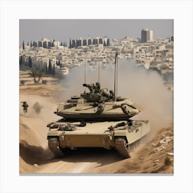 Israeli Tank On The Road Canvas Print