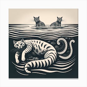 swimming cat under sea with Tiger And Octopus Canvas Print