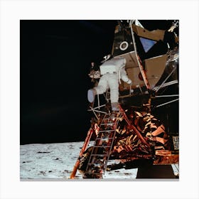 Astronaut Edwin E Aldrin Jr, Lunar Module (Lm), Pilot Descends From The Lm, Climbing Down The Ladder Canvas Print