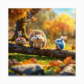 Hedgehogs In Autumn 1 Canvas Print