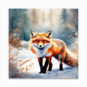 Fox with snow Canvas Print