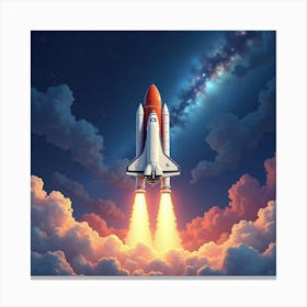 Watercolor Space Shuttle In A Cosmic Storm Backdrop 1 Canvas Print