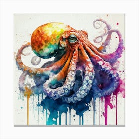 Colorful Octopus Watercolor Painting Canvas Print