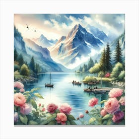 Roses By The Lake Canvas Print