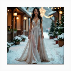 Beautiful Woman In A Winter Dress 1 Canvas Print