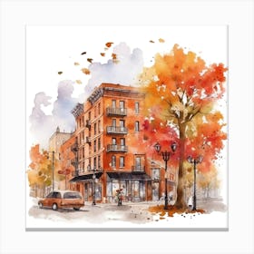 Watercolor Autumn Street Scene 1 Canvas Print