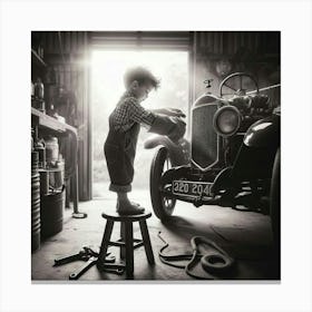 Boy In A Garage Canvas Print
