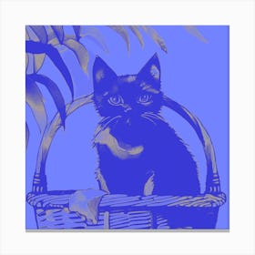 Kitty Cat In A Basket Blue Tones 1 Canvas Print