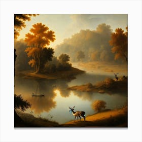 Deer By The Lake Canvas Print