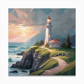 Lighthouse At Sunset Landscape Canvas Print