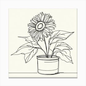 Sunflower in a Pot: A Realistic Line Art Canvas Print