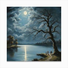 Moonlight Over The Lake Canvas Print