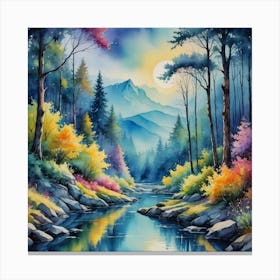 Radiant Landscapes: A Creek Among Peaks River In The Mountains Canvas Print