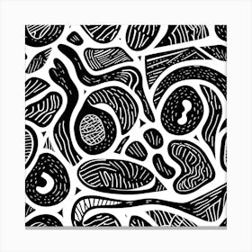 Retro Inspired Linocut Abstract Shapes Black And White 0 Canvas Print