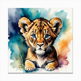 Lion Cub Watercolor Painting Canvas Print
