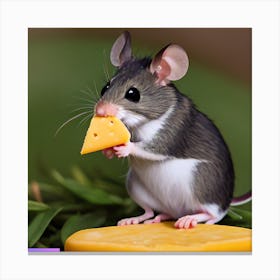 Surrealism Art Print | Mouse Holds Cheese Wedge On Block Of Cheese Canvas Print