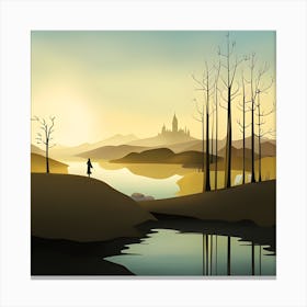 Landscape With Trees And Castle Canvas Print