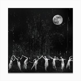 Dancing in the Moonlight - Remastered High Resolution Vintage Witchy Art Print of Women Dance to the Moon Goddess in the Forest on a Full Moon - Beautiful Etheral Witchcraft Nymphs Ladies Womens Circle Healing Magic Canvas Print