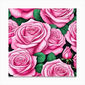 Pink Roses Seamless Pattern 7 Canvas Print