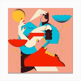 Lovers Red & Blue Square Canvas Print