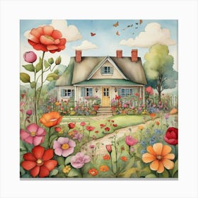 Cottage Garden Children's Drawing Art Print 3 Canvas Print