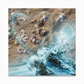 Blue wave carrying heart on thd beach Canvas Print