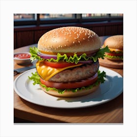 Hamburger On A Plate 25 Canvas Print