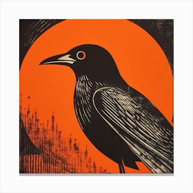 Retro Bird Lithograph Raven 2 Canvas Print