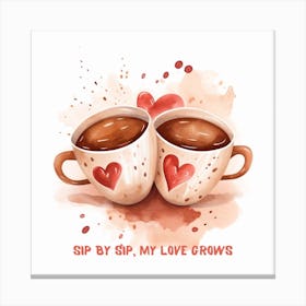Coffee Cups Love Hearts Valentine Canvas Print