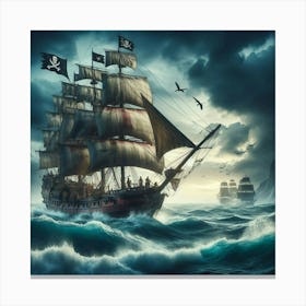 Pirate Ship In Stormy Sea Canvas Print