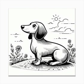 Line Art dachshund dog 2 Canvas Print