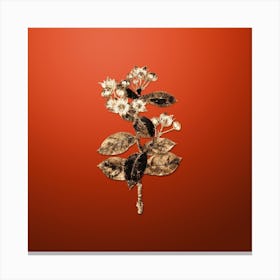 Gold Botanical Tall Calotropis Flower on Tomato Red Canvas Print