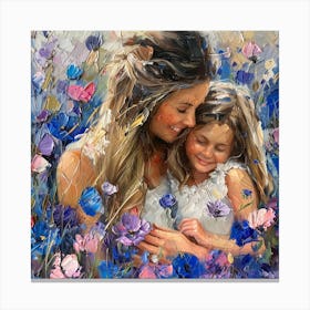 Mother And Daughter In Flowers Canvas Print