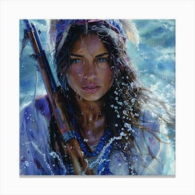 Native American Girl In The Water Canvas Print
