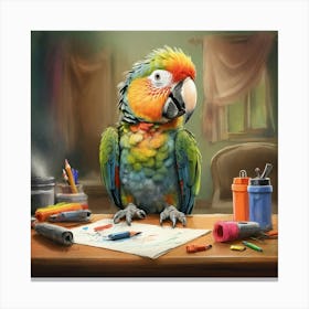 Parrot At The Desk 1 Canvas Print