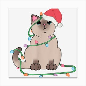 Siamese Cat Christmas Lights Funny Cat Lover Xmas Hat Canvas Print