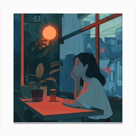 Girl Sitting At A Table Canvas Print