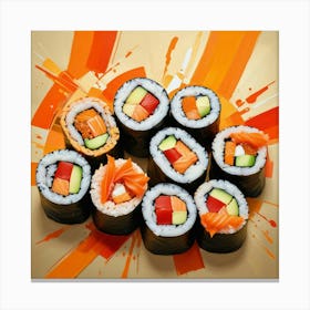 Sushi On Orange Background Canvas Print