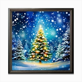 Abstract Digital Painting Of A Christmas Tree Branch Framed With Gently Falling Snowflakes Fir Tre Canvas Print