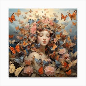 Woman Surrounded By Butterflies Canvas Print