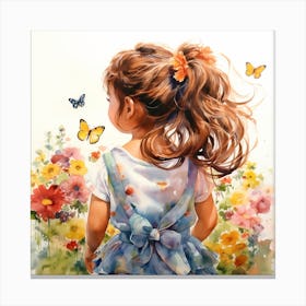 Little Girl With Butterflies, watercolor 1 Canvas Print