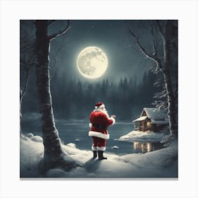 Santa Claus Looking At The Moon Canvas Print