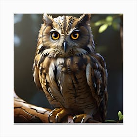 Owl Perched On Branch Canvas Print