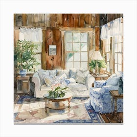 Farmhouse Interior Decor ~ Ranchhouse Watercolor ~ Americana Vintage Wholesome Art Decor | Dreamy Idyllic Canvas Print