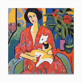 Woman With A Cat Matisse Style 2 Canvas Print