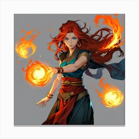 Girl With Flames The Magic of Watercolor: A Deep Dive into Undine, the Stunningly Beautiful Asian Goddess Canvas Print