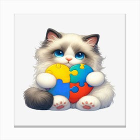 Autism Puzzle Piece Cat (Ragdoll) Canvas Print