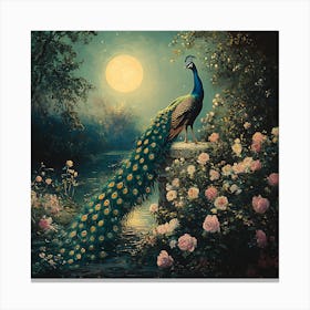 Peacock In The Moonlight 7 Canvas Print