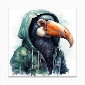 Watercolour Cartoon Toucan In A Hoodie 1 Canvas Print