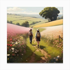 Two People Walking In A Field Canvas Print